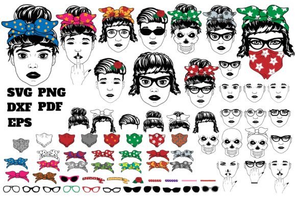 Messy Bun Bandana Clipart Woman Face
