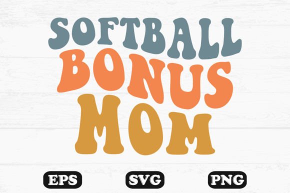 Softball Bonus Mom Retro Wavy T-shirt